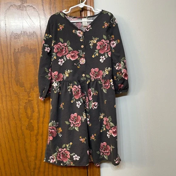 OSHKOSH UEC Girls Size 10 Gray Pink Floral 3/4 Sleeve V-neck casual dress - Picture 2 of 10